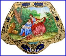 Antique Silver Enamel Hand Painted Italian Compact Marked 800 Music Art