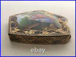 Antique Silver Enamel Hand Painted Italian Compact Marked 800 Music Art