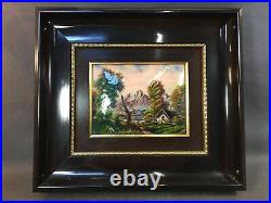 Antique Small Painting Enamelled On Copper F. J. Carmona Limoges Mountain