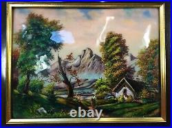 Antique Small Painting Enamelled On Copper F. J. Carmona Limoges Mountain