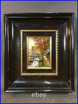 Antique Small Painting Enamelled River On Copper F. J. Carmona Limoges