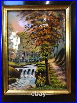 Antique Small Painting Enamelled River On Copper F. J. Carmona Limoges