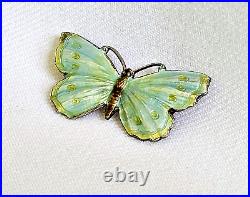 Antique Sterling Silver Guilloche Butterfly Brooch English Enameled Jewelry Moth