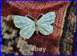 Antique Sterling Silver Guilloche Butterfly Brooch English Enameled Jewelry Moth