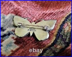 Antique Sterling Silver Guilloche Butterfly Brooch English Enameled Jewelry Moth