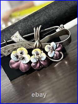 Antique Stunning Art Nouveau 800 Silver Enamel & Pearl Pansy Flower Pin Brooch