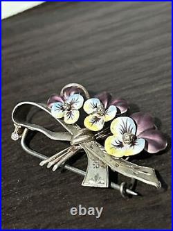 Antique Stunning Art Nouveau 800 Silver Enamel & Pearl Pansy Flower Pin Brooch