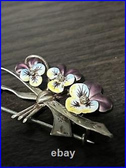 Antique Stunning Art Nouveau 800 Silver Enamel & Pearl Pansy Flower Pin Brooch