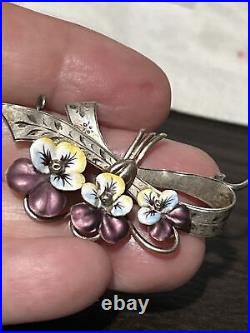 Antique Stunning Art Nouveau 800 Silver Enamel & Pearl Pansy Flower Pin Brooch