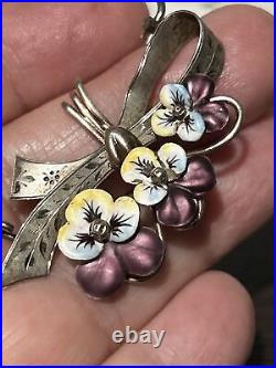 Antique Stunning Art Nouveau 800 Silver Enamel & Pearl Pansy Flower Pin Brooch