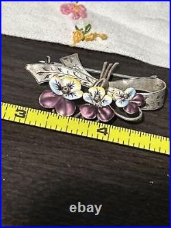 Antique Stunning Art Nouveau 800 Silver Enamel & Pearl Pansy Flower Pin Brooch