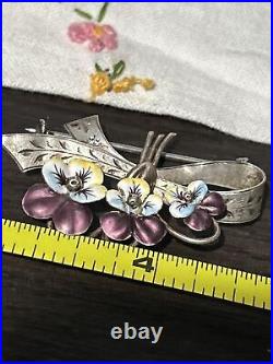 Antique Stunning Art Nouveau 800 Silver Enamel & Pearl Pansy Flower Pin Brooch