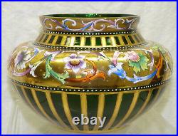 Antique Venetian Bohemian Art Glass Vase Enamel Painted Floral Gold Mica Flecks