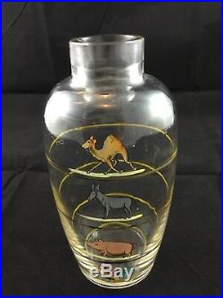 Antique Victorian Bohemian Enamel Hand Painted Animals Jar Art Glass Numbered