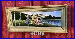 Antique Victorian Enamel Painting On Metal Of Classical Dancing Ladies
