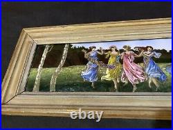 Antique Victorian Enamel Painting On Metal Of Classical Dancing Ladies