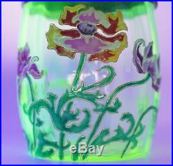 Antique Victorian Enameled Vaseline Art art Glass Biscuit Jar Hand Painted Rare