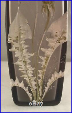 Antique Victorian Frosted Satin Art Glass Vase Dandelion Flower Enamel Painted