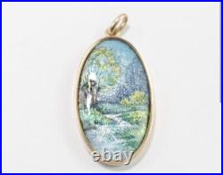 Antique guilloche enamel miniature painting pendant signed by the artist, Limoge