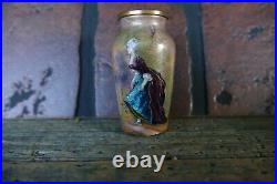 Antique miniature enamel hand painted French art glass vase 1870 signed Leroy