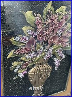 Antique painting of a vase in embossing, hand-painted with acrylic paint