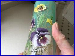 Antique raised enamel pansies painted vase 9 3/4 inches tall Moser Art Nouveau