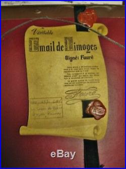 Antique/vintage Framed Limoges Enamel Over Copper Panel Music Lesson C. Faure