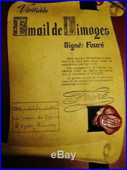 Antique/vintage Framed Limoges Enamel Over Copper Panel Music Lesson C. Faure