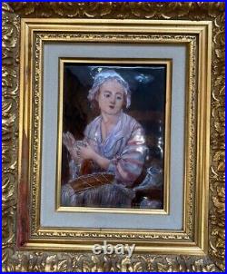 Antiuqe Email From Limoges Signed P. Bonnet Embroidered Painting Enamel Copper