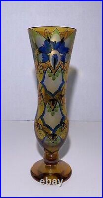 Art Deco Art Glass Vase Hand Painted Translucent Enamel Bohemian