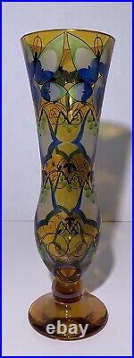 Art Deco Art Glass Vase Hand Painted Translucent Enamel Bohemian