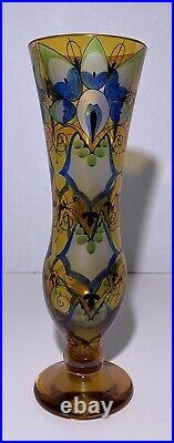 Art Deco Art Glass Vase Hand Painted Translucent Enamel Bohemian