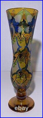 Art Deco Art Glass Vase Hand Painted Translucent Enamel Bohemian