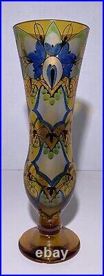 Art Deco Art Glass Vase Hand Painted Translucent Enamel Bohemian