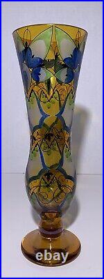 Art Deco Art Glass Vase Hand Painted Translucent Enamel Bohemian