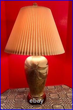 Art Deco Table Lamp Vase Form Hand Painted & Gilt Peacocks with Accordion Shade