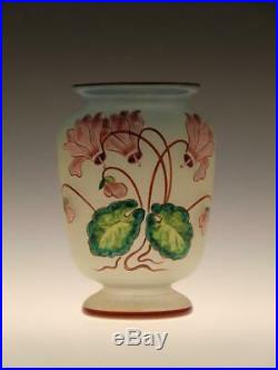 Art Nouveau Alabaster Painted Enamel Glass Vase Floral motif Czech Bohemian