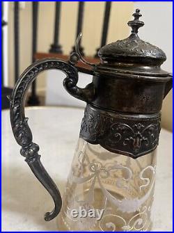 Art Nouveau Antique Decorated Silver Plate White Enamel Decanter 7 1/2 Tall