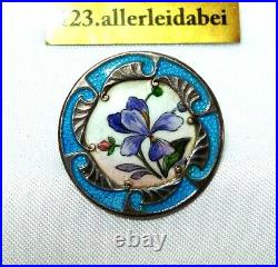 Art Nouveau Enamel Brooch Sterling Silver Magnifying Glass Painting Enameled/BT