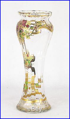 Art Nouveau Glass Vase Enamel Painted Flowers