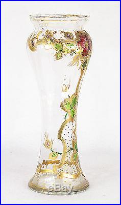 Art Nouveau Glass Vase Enamel Painted Flowers