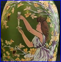 Art Nouveau Hand Painted Enameled Vase 11 Fritz Heckert / Bohemian/ Jungendstil