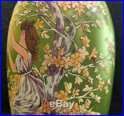 Art Nouveau Hand Painted Enameled Vase 11 Fritz Heckert / Bohemian/ Jungendstil