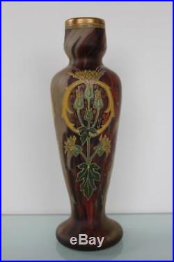 Art Nouveau Jugendstil glass enamel painted Legras vase