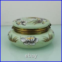 Art Nouveau enamel painted water lilies floral glass round trinket box