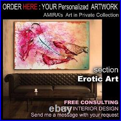 Art painting abstract original modern contemporary landscape erotic figures aceo