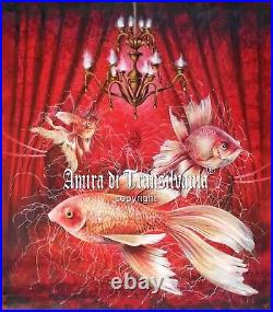 Art painting contemporary modern figurative seascape red fish aquarium original