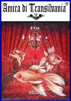 Art painting contemporary modern figurative seascape red fish aquarium original
