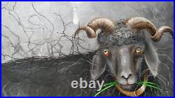 Art painting modern contemporary figurative decorative animal black goat masonic