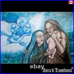 Art painting modern religious religion sacred portrait saint blue angel wing sky